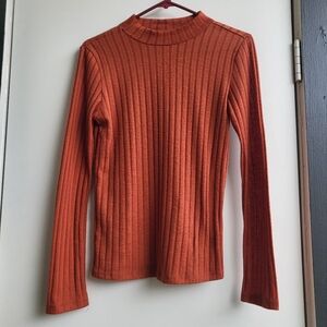 Pumpkin orange ribbed mockneck/ turtleneck long sleeve top